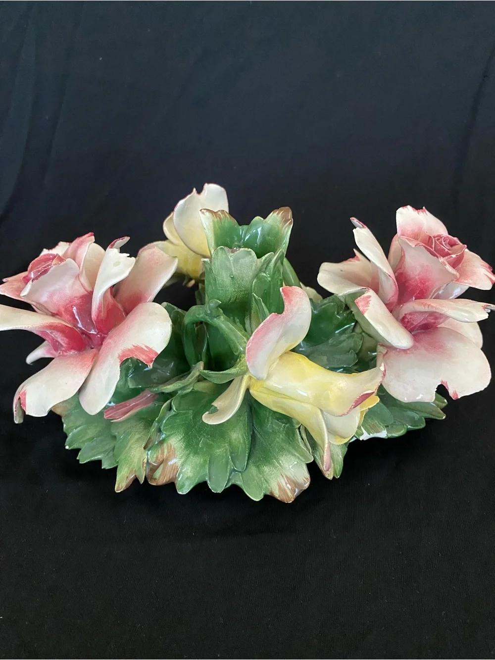 Vintage Italian Capodimonte Porcelain Flower Candle Holder Centerpiece,